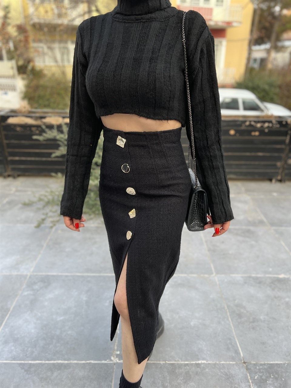 Tweed Buttoned Skirt