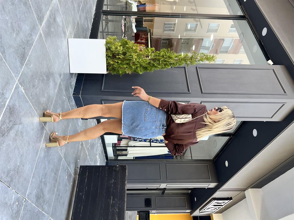 Triangle-Paneled Mini Denim Skirt
