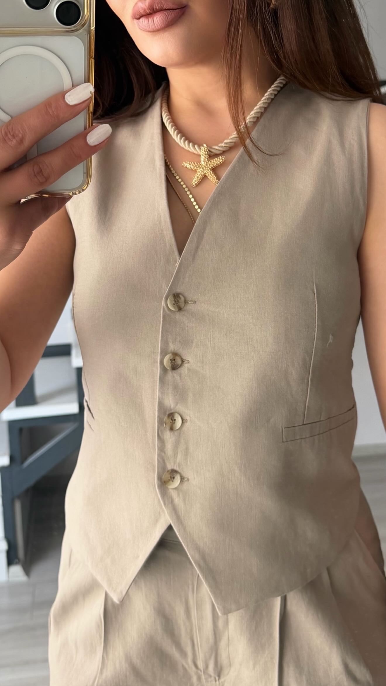 Mink Imported Linen Vest and Pants Set
