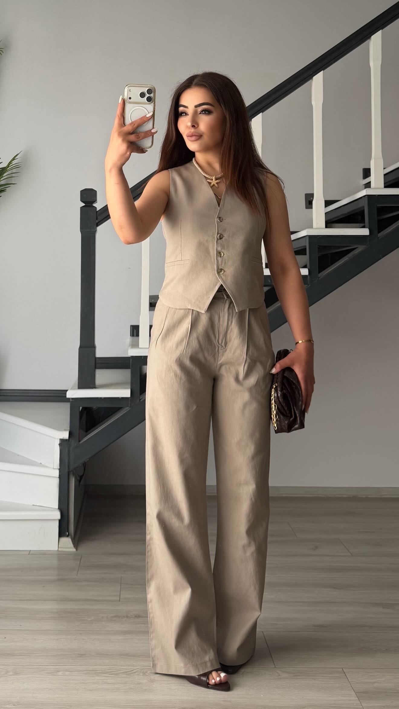 Mink Imported Linen Vest and Pants Set