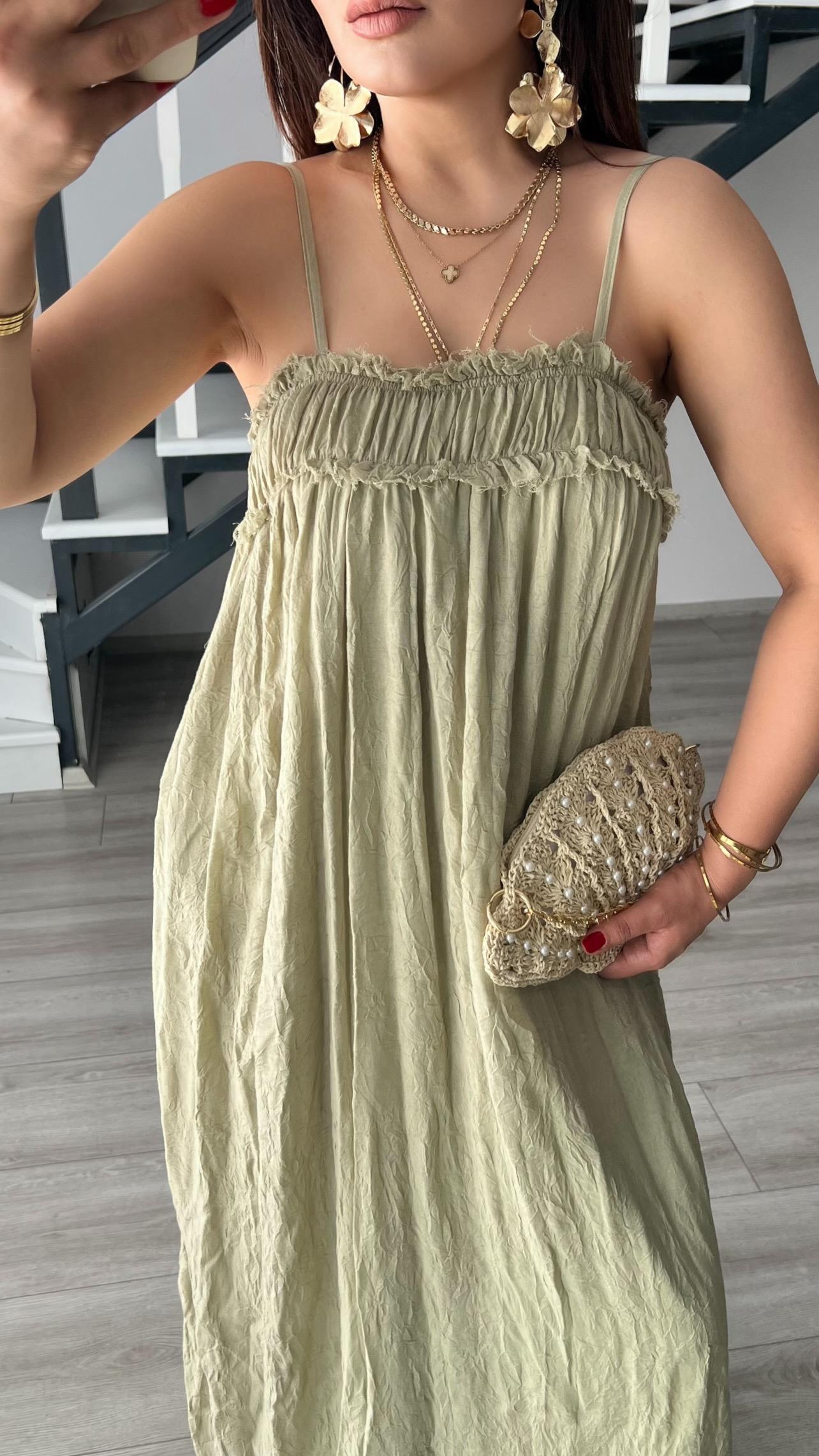 Green Adjustable Strappy Lined Dress