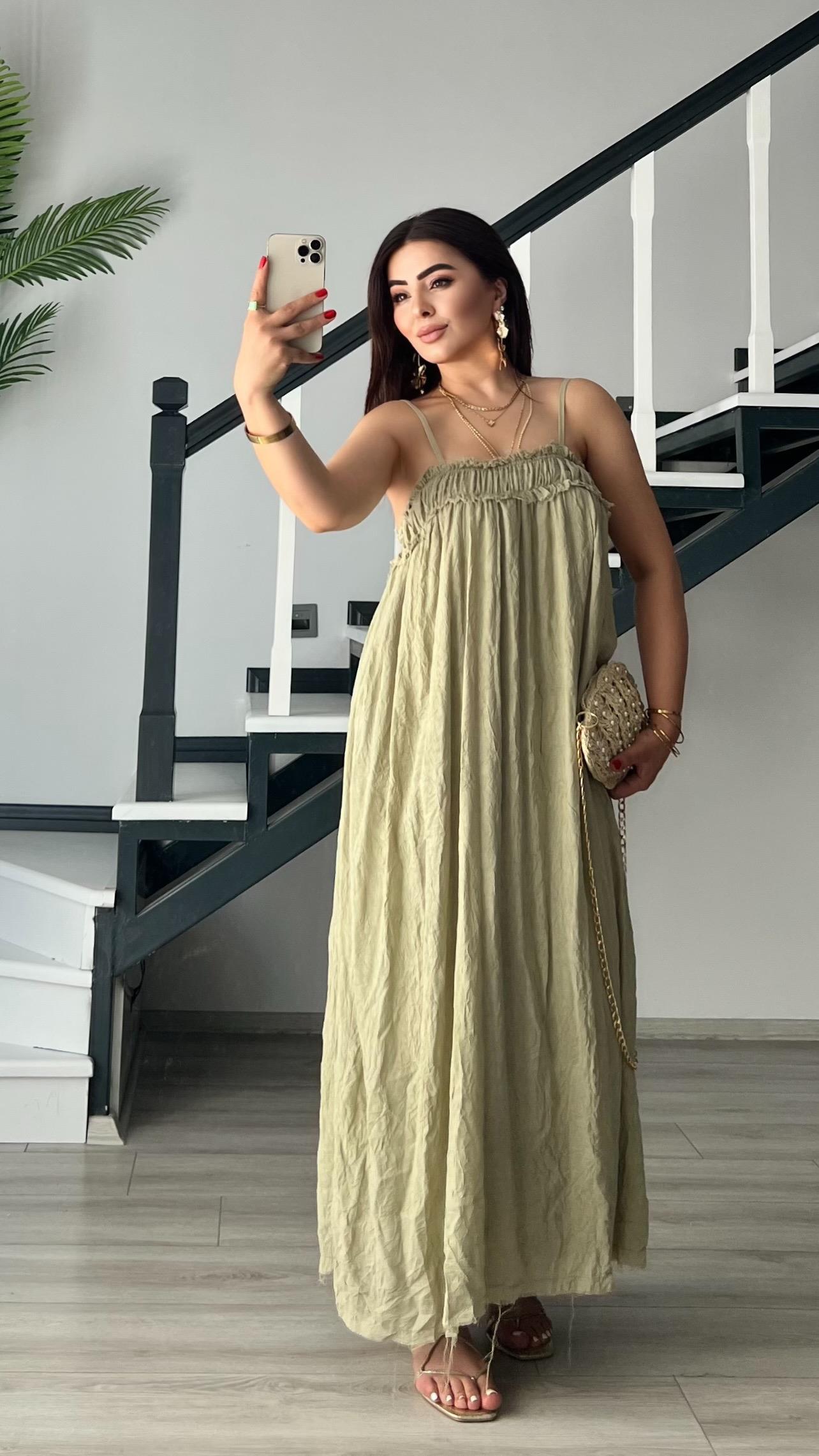 Green Adjustable Strappy Lined Dress