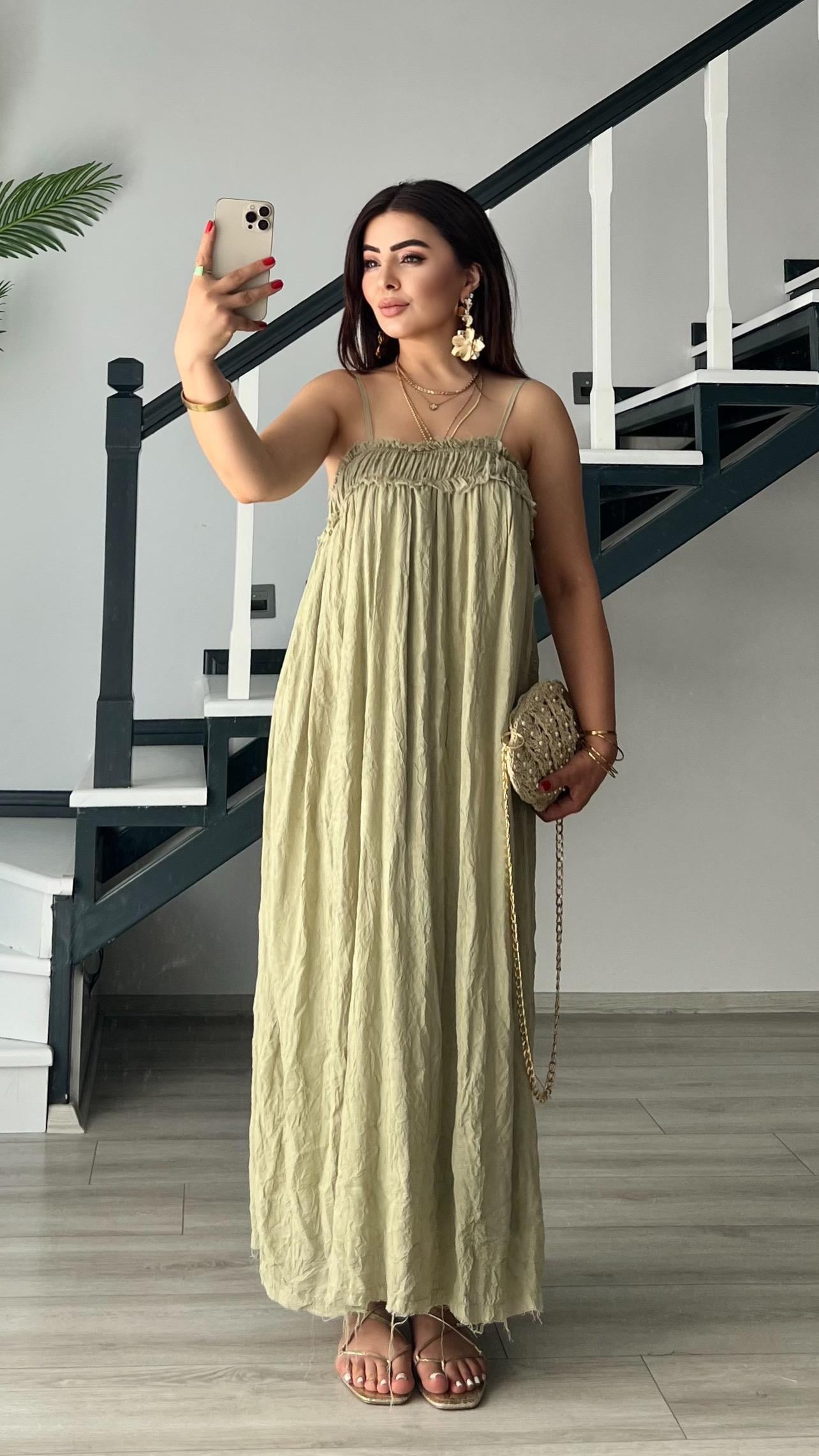 Green Adjustable Strappy Lined Dress