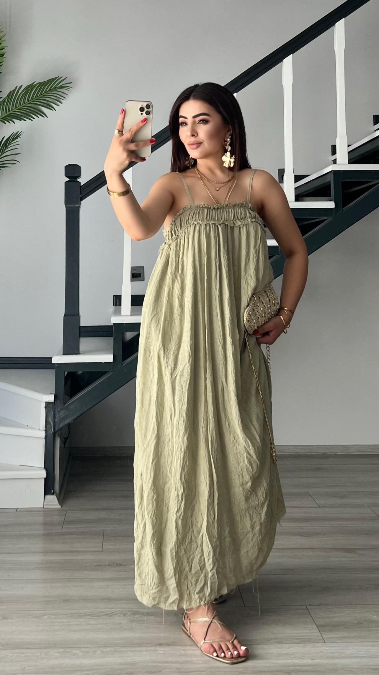 Green Adjustable Strappy Lined Dress