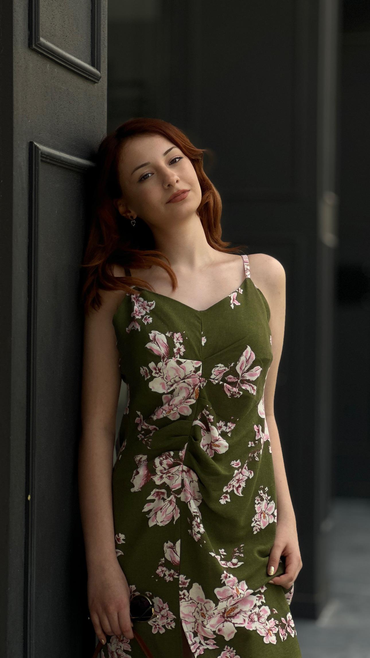Green Floral Linen Dress