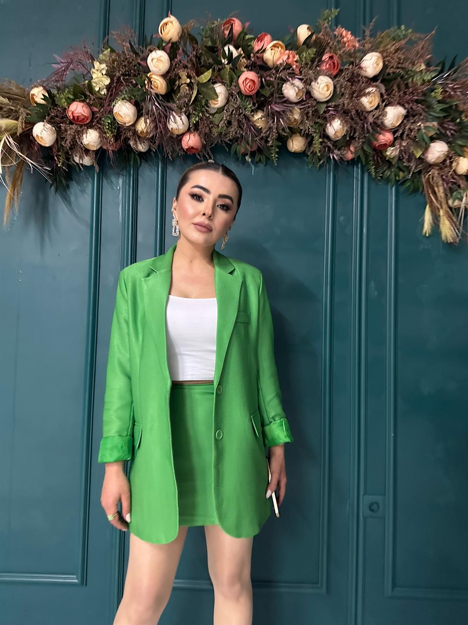 Green Skirt and Jacket Set