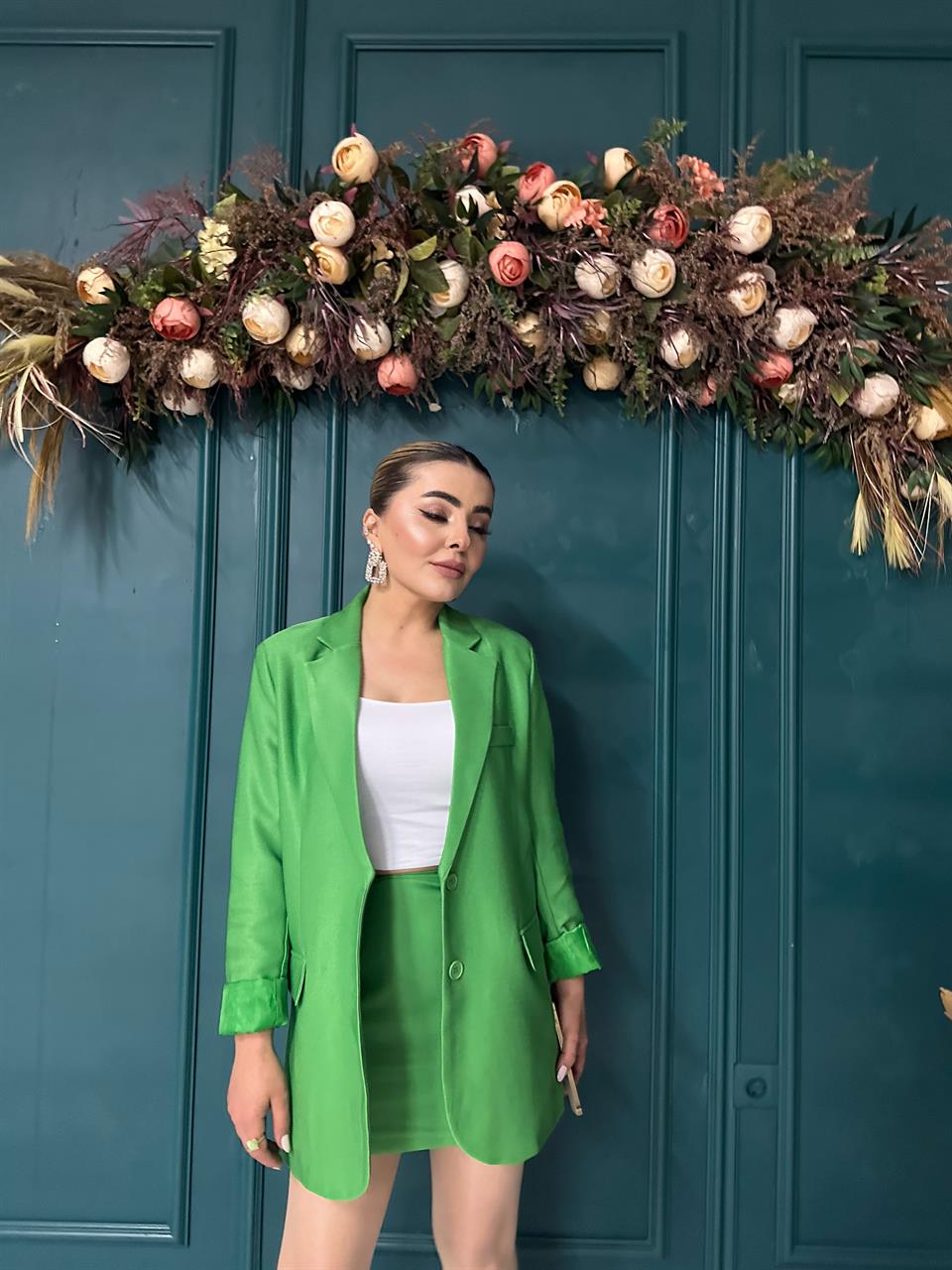 Green Skirt and Jacket Set