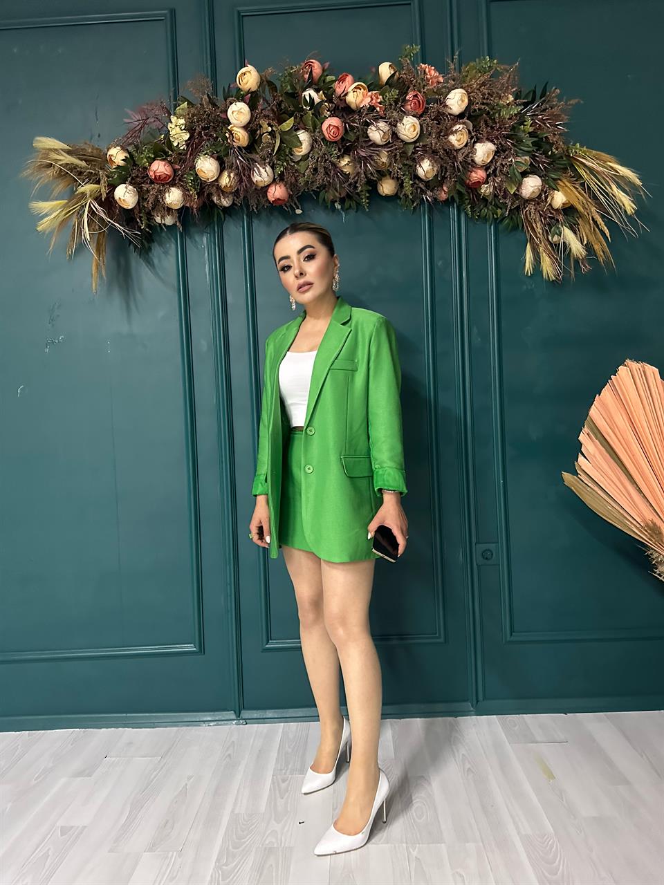 Green Skirt and Jacket Set