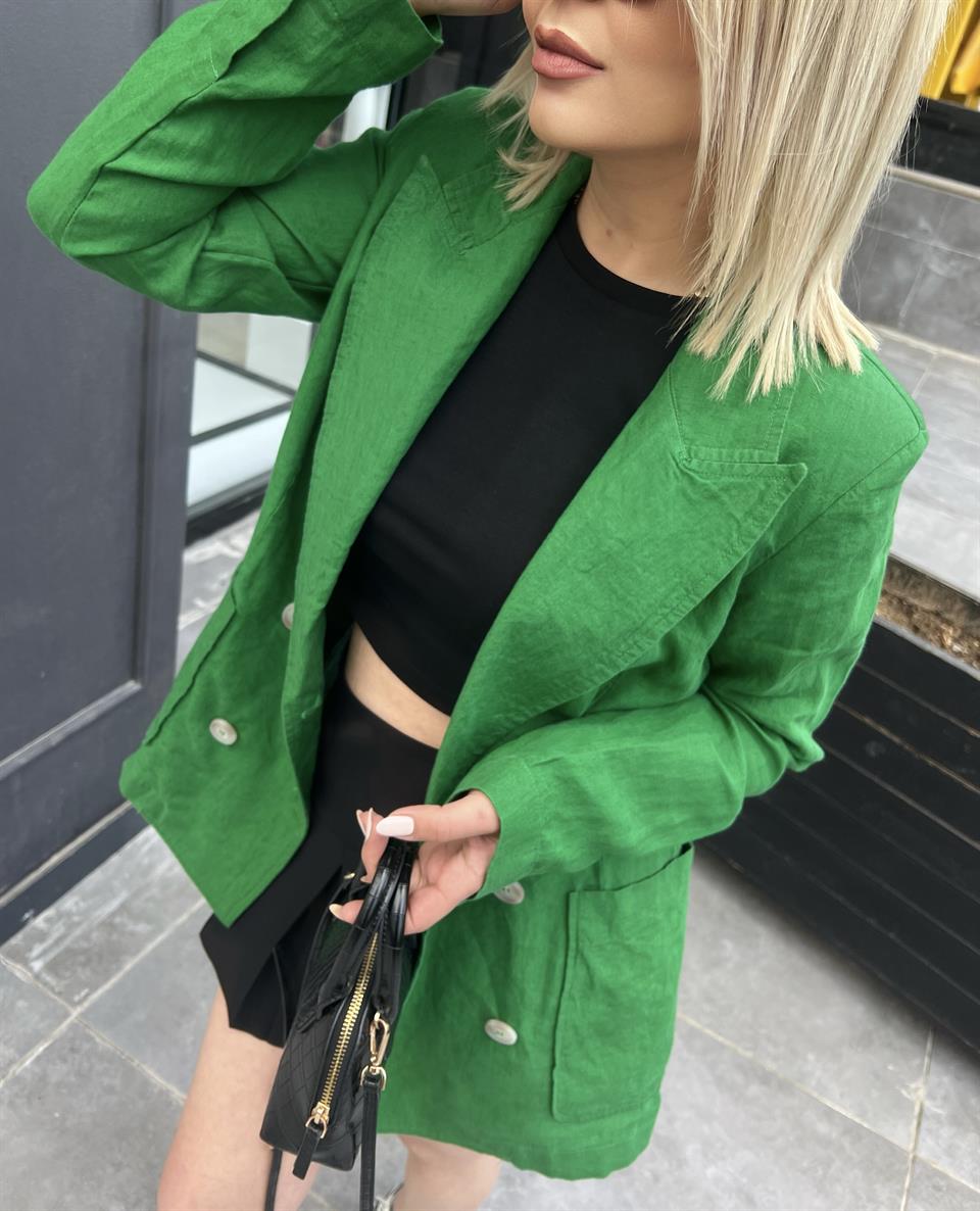Yeşil Ham Keten Blazer Ceket