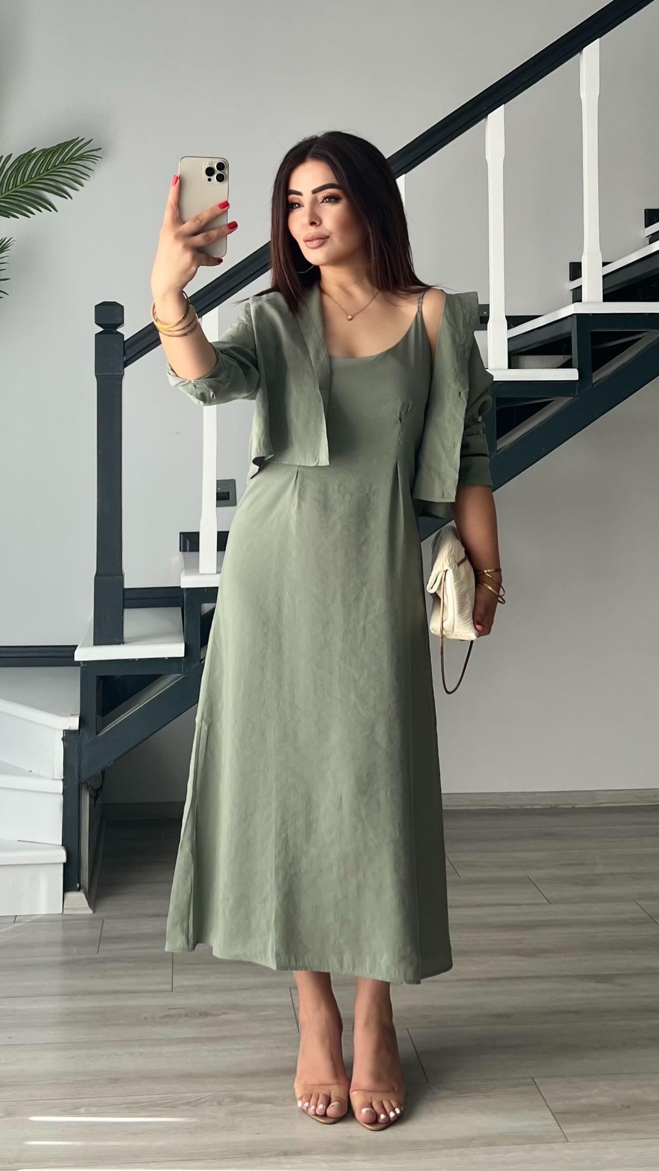 Green Modal Fabric Shirt Dress Set