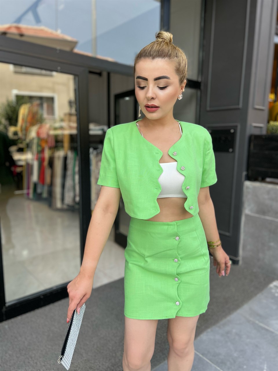 Green Stone Button Set