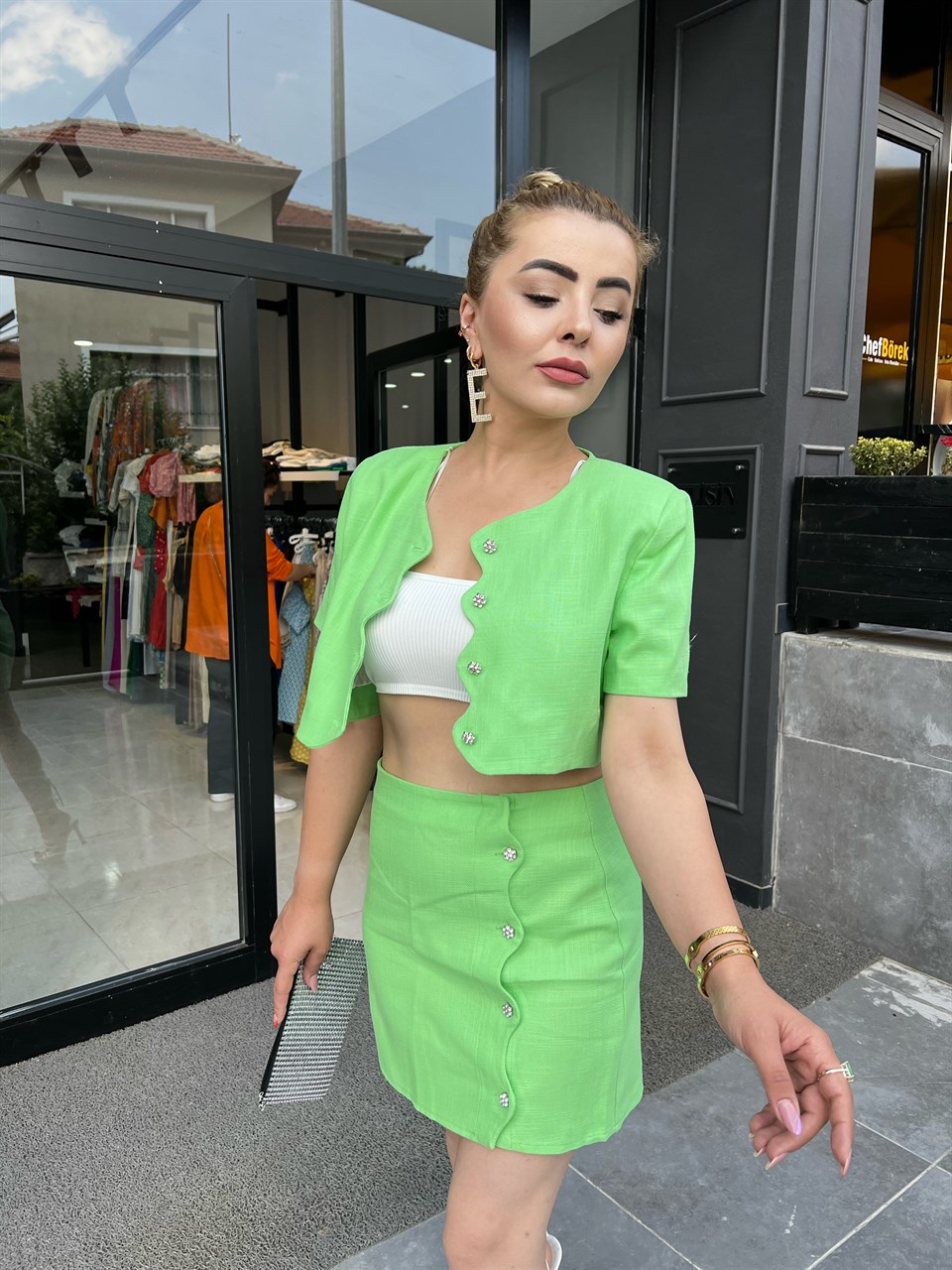 Green Stone Button Set