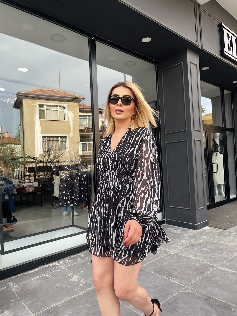 Zebra Pattern Layered Chiffon Dress