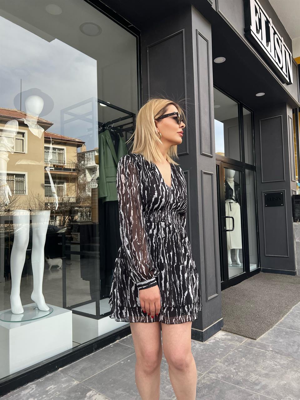 Zebra Pattern Layered Chiffon Dress