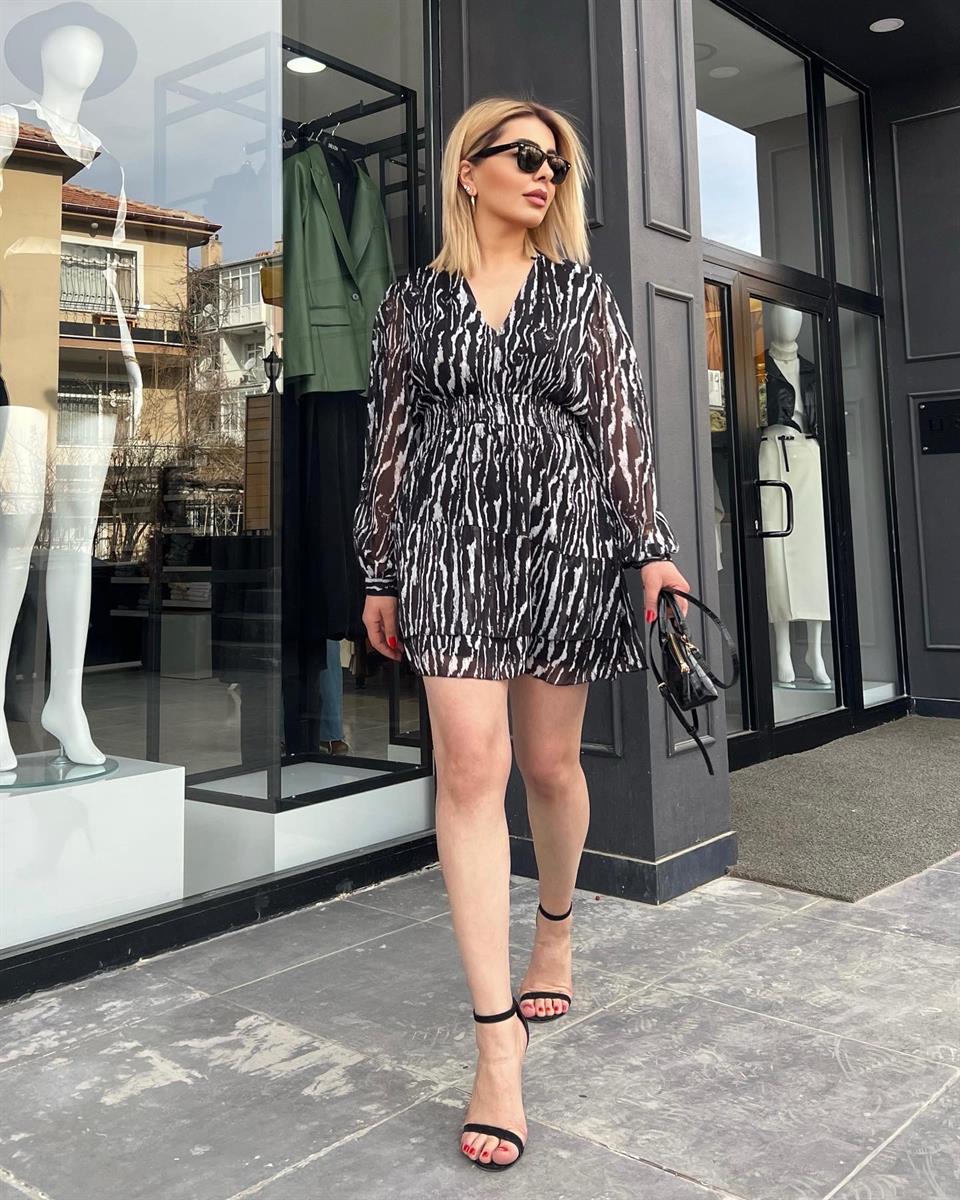 Zebra Pattern Layered Chiffon Dress