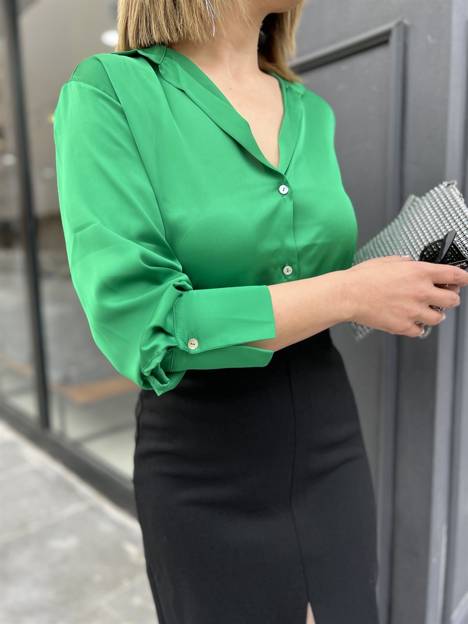 Emerald Green Satin Shirt