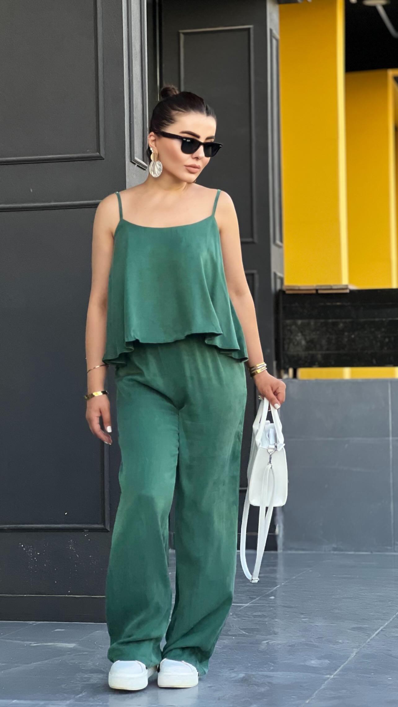 Emerald Green Tensll Fabric Blouse and Pants Set