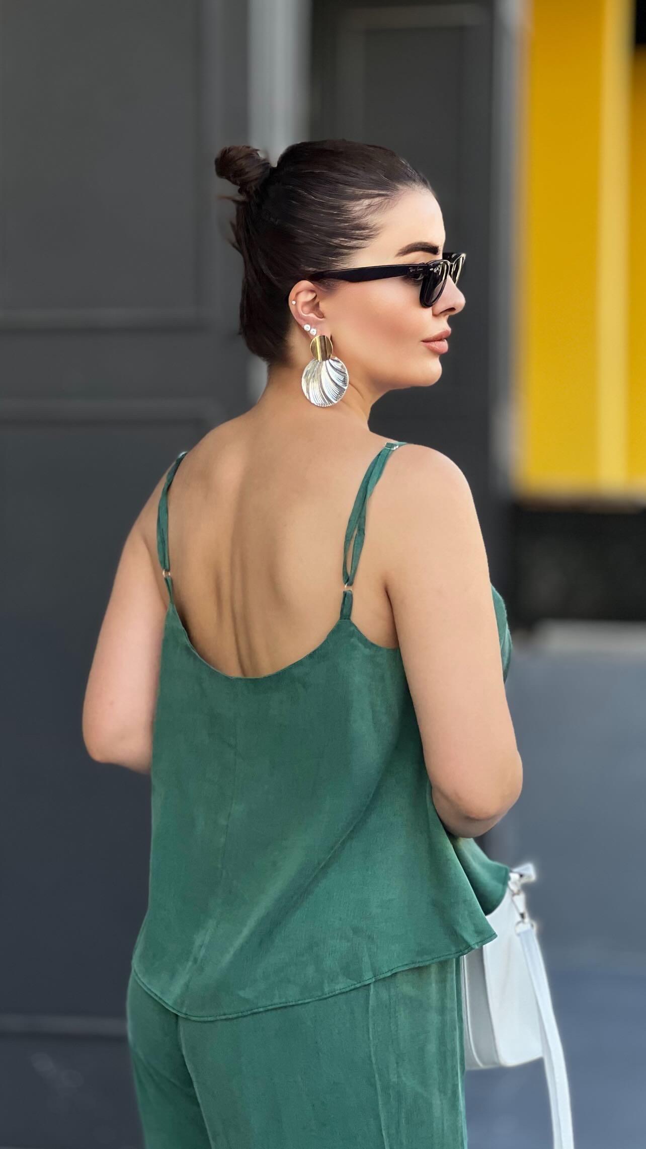 Emerald Green Tensll Fabric Blouse and Pants Set