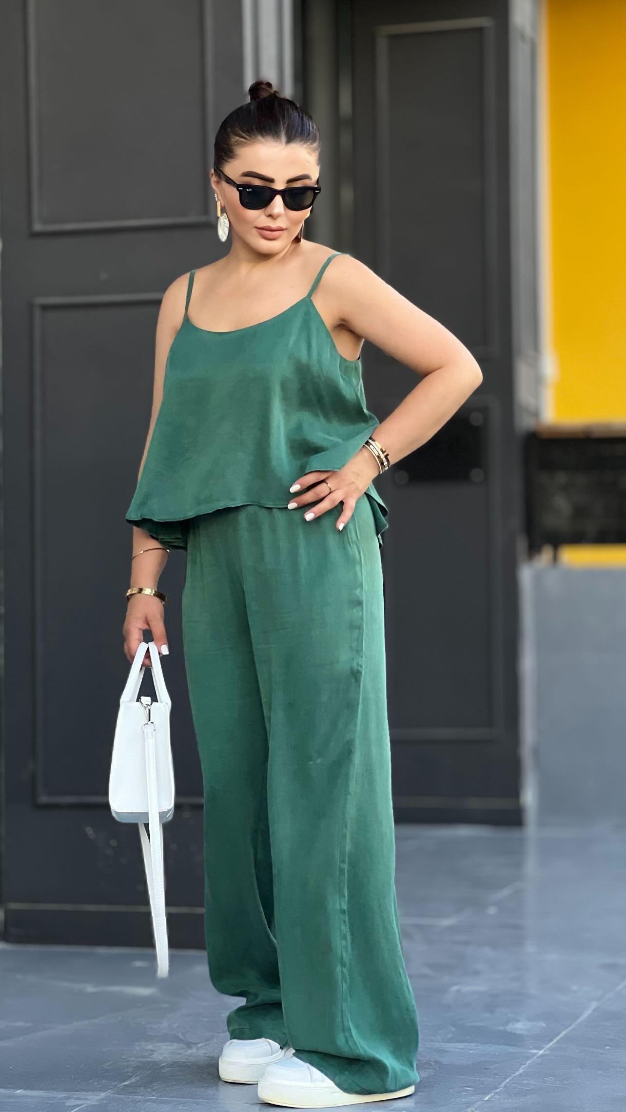 Emerald Green Tensll Fabric Blouse and Pants Set