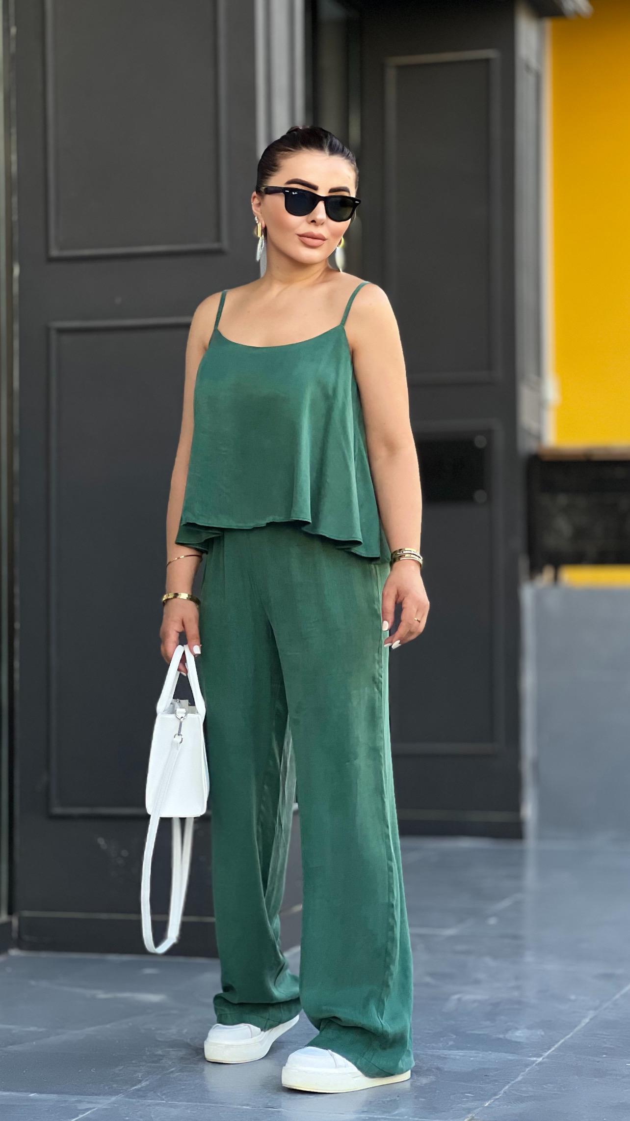 Emerald Green Tensll Fabric Blouse and Pants Set