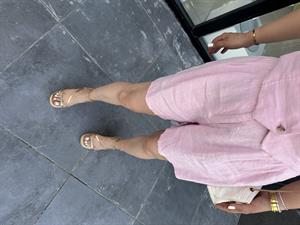  Pembe %100 Ham Keten Şort