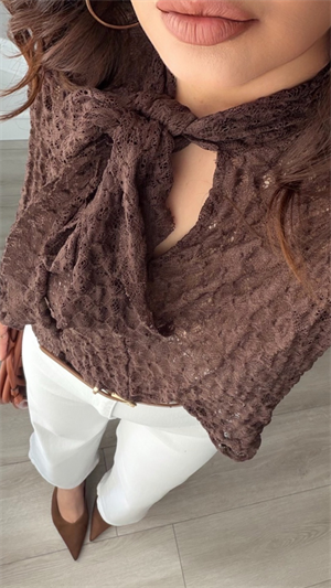 Acı Kahve Bağlama Detaylı Dantel Bluz