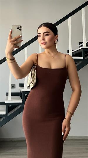 Acı Kahve Çelik Örme Askılı Elbise