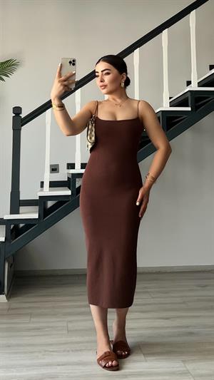 Acı Kahve Çelik Örme Askılı Elbise