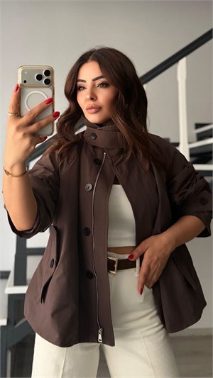 Dark Brown Trench Coat with Removable Fur Collar