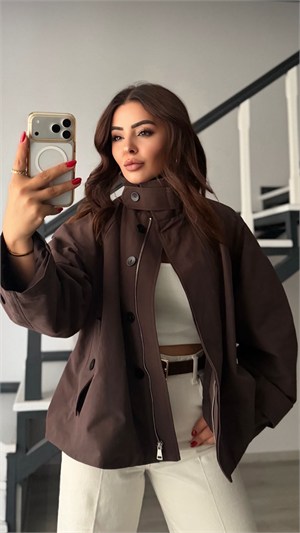 Dark Brown Trench Coat with Removable Fur Collar