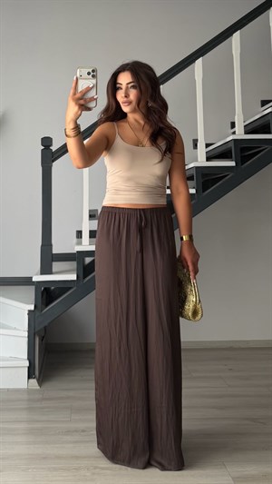 Bitter Brown Draped Satin Pants