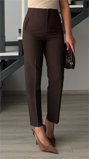 Dark Brown Welt Pocket Fabric Trousers