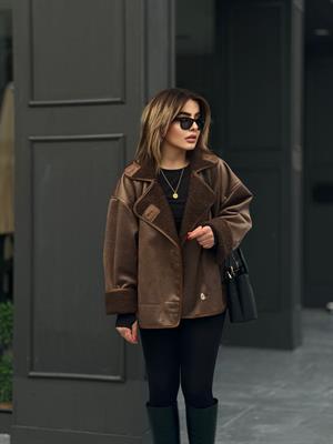 Acı Kahve İçi Kürklü Oversize Ceket 