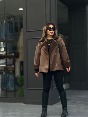 Acı Kahve İçi Kürklü Oversize Ceket 