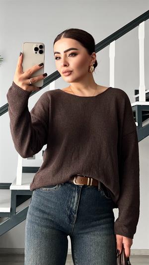 Acı Kahve Kayık Yaka Merserize Bluz