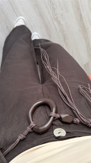 Dark Brown Belted Raw Linen Pants