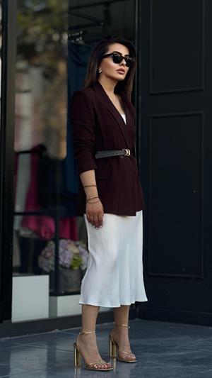 Acı Kahve Keten Blazer Ceket 