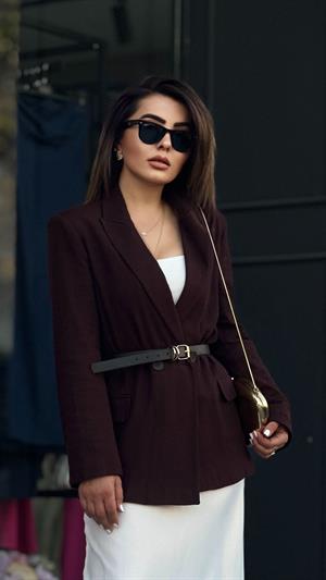 Acı Kahve Keten Blazer Ceket 