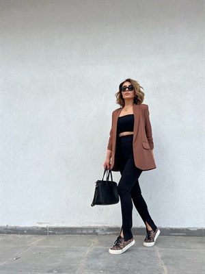Acı Kahve Kol Büzgülü Blazer