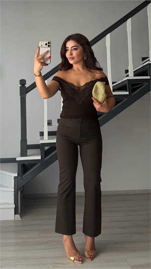 Dark Brown Stretch Flare Pants