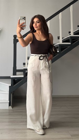 Dark Brown Laser-Cut Cotton Tank Top