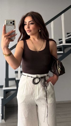 Dark Brown Laser-Cut Cotton Tank Top