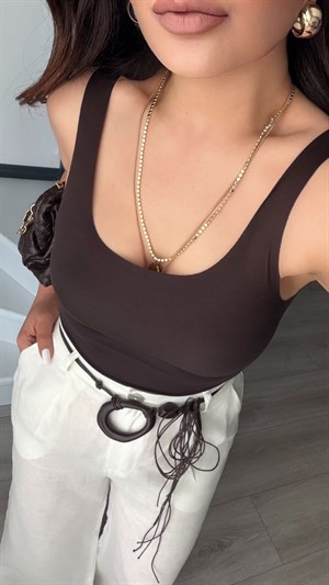 Dark Brown Laser-Cut Cotton Tank Top