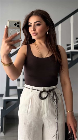 Dark Brown Laser-Cut Cotton Tank Top