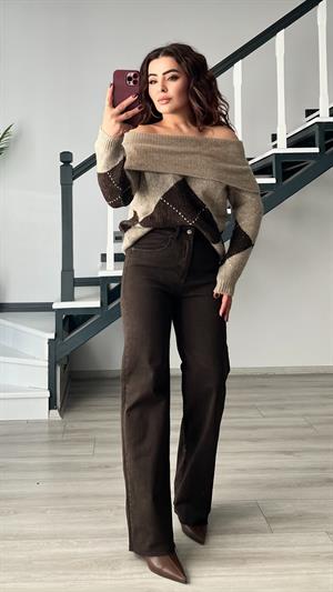 Acı Kahve Likralı Straight Jean