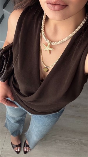Dark Brown Lyocell Blend Double-Breasted Blouse