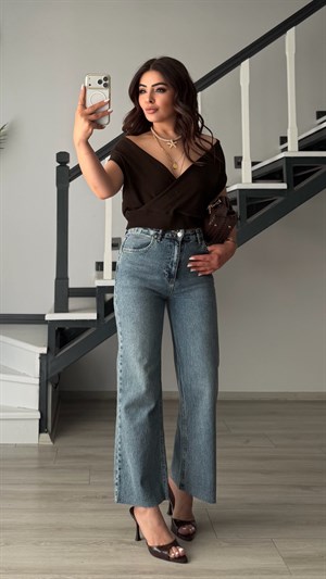 Dark Brown Lyocell Blend Double-Breasted Blouse