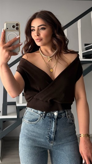 Dark Brown Lyocell Blend Double-Breasted Blouse