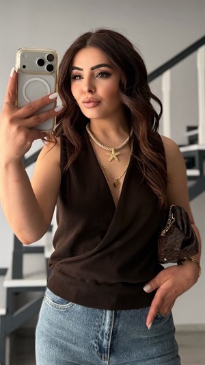 Dark Brown Lyocell Blend Double-Breasted Blouse