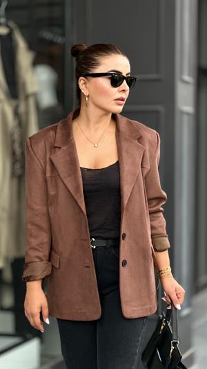Acı Kahve Nubuk Oversize Blazer Ceket 